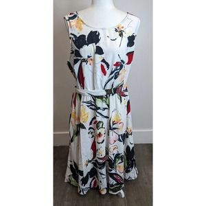 NEW Signature Collection Floral Sleeveless Tie Dress Size XL Women's White